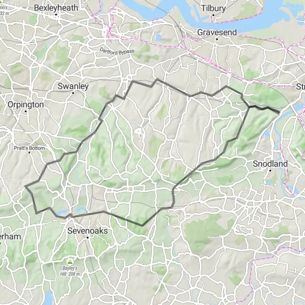 Map miniature of "The Kent Countryside Adventure" cycling inspiration in Kent, United Kingdom. Generated by Tarmacs.app cycling route planner