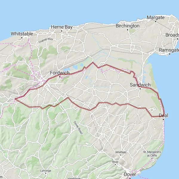 Map miniature of "The Sandwich Circuit" cycling inspiration in Kent, United Kingdom. Generated by Tarmacs.app cycling route planner