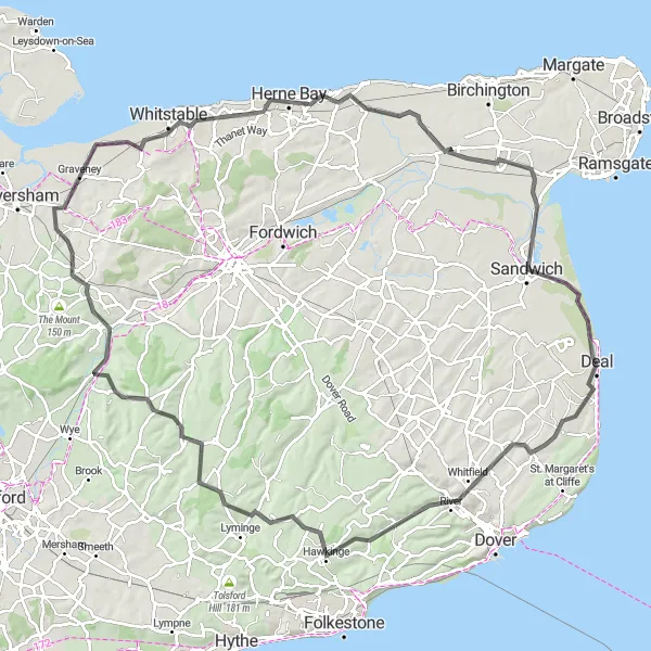 Map miniature of "The Whitstable Loop" cycling inspiration in Kent, United Kingdom. Generated by Tarmacs.app cycling route planner