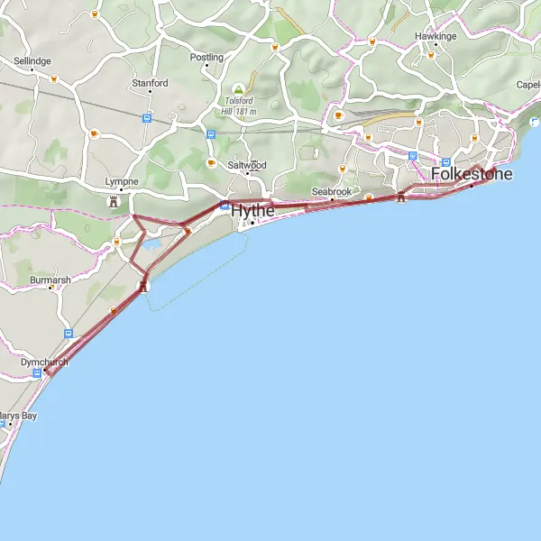 Map miniature of "Coastal Beauty" cycling inspiration in Kent, United Kingdom. Generated by Tarmacs.app cycling route planner