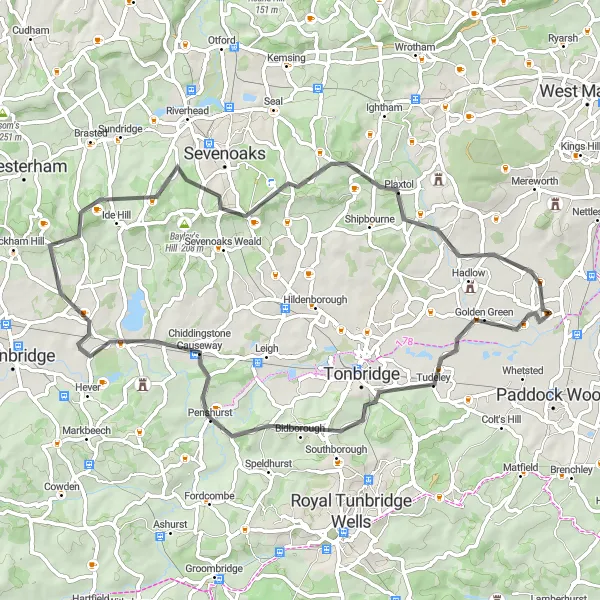 Map miniature of "Kentish Countryside Expedition" cycling inspiration in Kent, United Kingdom. Generated by Tarmacs.app cycling route planner