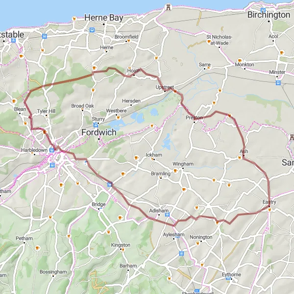 Map miniature of "The Countryside Loop" cycling inspiration in Kent, United Kingdom. Generated by Tarmacs.app cycling route planner