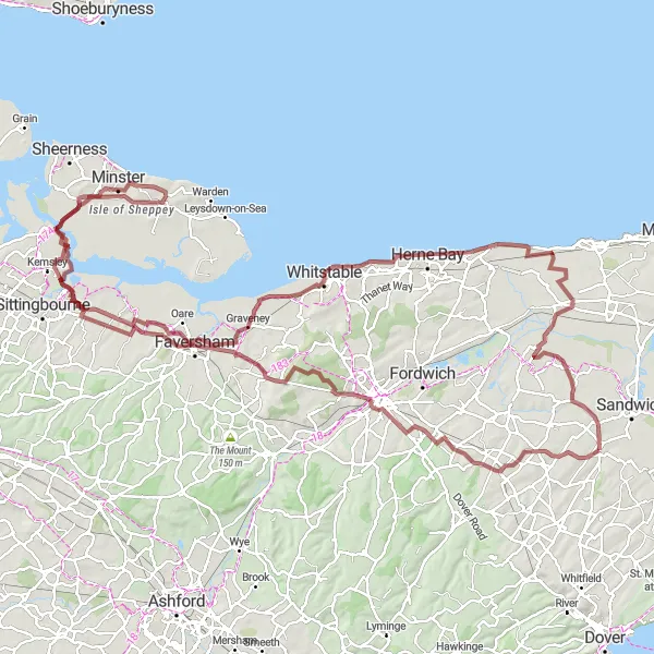 Map miniature of "The Gravel Adventure" cycling inspiration in Kent, United Kingdom. Generated by Tarmacs.app cycling route planner