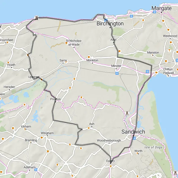 Map miniature of "The Charming Villages of Kent" cycling inspiration in Kent, United Kingdom. Generated by Tarmacs.app cycling route planner