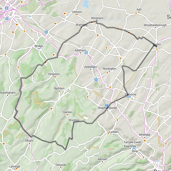 Map miniature of "Historic Villages and Picturesque Landscapes" cycling inspiration in Kent, United Kingdom. Generated by Tarmacs.app cycling route planner