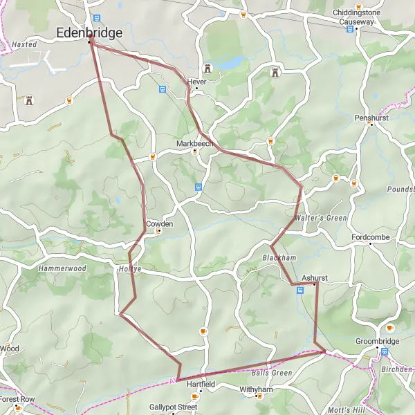 Map miniature of "Hartfield Loop" cycling inspiration in Kent, United Kingdom. Generated by Tarmacs.app cycling route planner