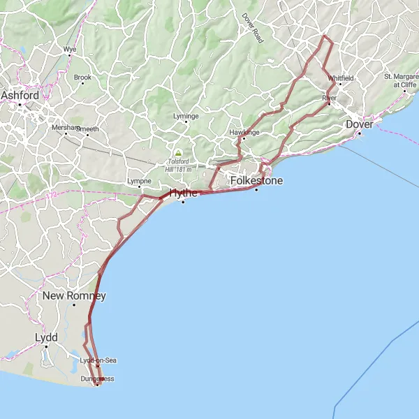 Map miniature of "Gravel Adventure in Kent" cycling inspiration in Kent, United Kingdom. Generated by Tarmacs.app cycling route planner