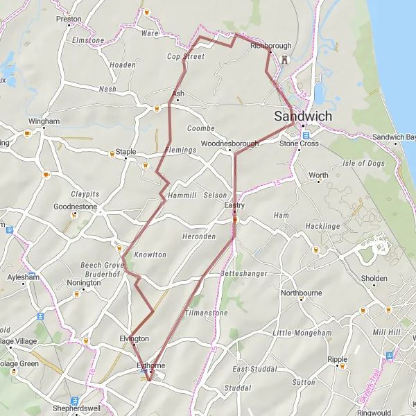 Map miniature of "Ash Loop" cycling inspiration in Kent, United Kingdom. Generated by Tarmacs.app cycling route planner