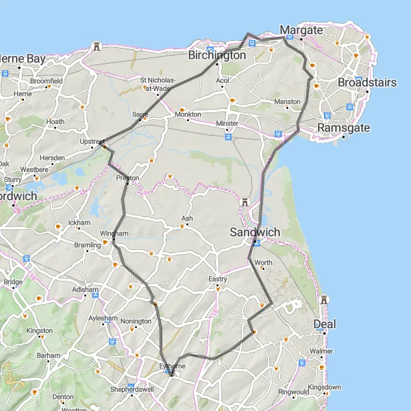 Map miniature of "A Taste of Kent" cycling inspiration in Kent, United Kingdom. Generated by Tarmacs.app cycling route planner