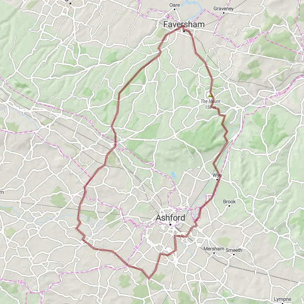 Map miniature of "The Mount Loop" cycling inspiration in Kent, United Kingdom. Generated by Tarmacs.app cycling route planner