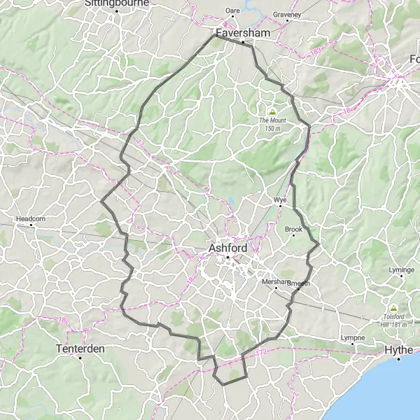 Map miniature of "Godmersham Loop" cycling inspiration in Kent, United Kingdom. Generated by Tarmacs.app cycling route planner