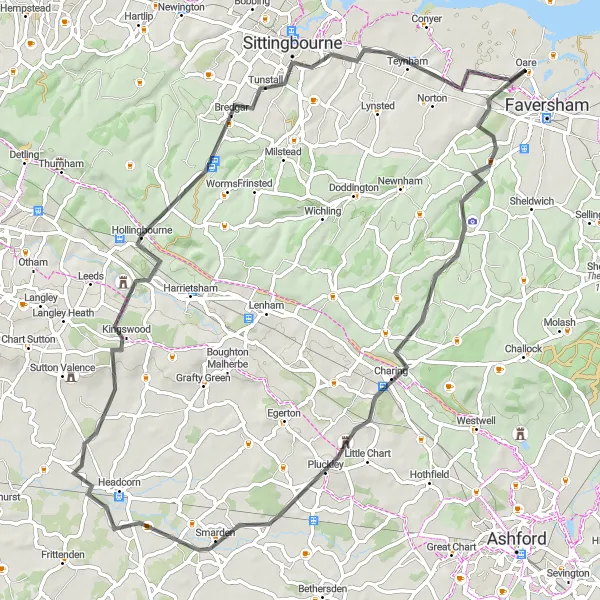 Map miniature of "Smarden Scenic Ride" cycling inspiration in Kent, United Kingdom. Generated by Tarmacs.app cycling route planner