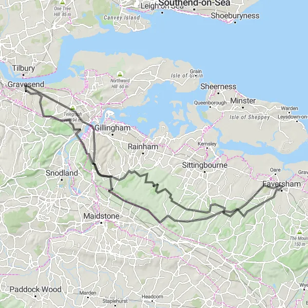 Map miniature of "Kent Grand Tour" cycling inspiration in Kent, United Kingdom. Generated by Tarmacs.app cycling route planner