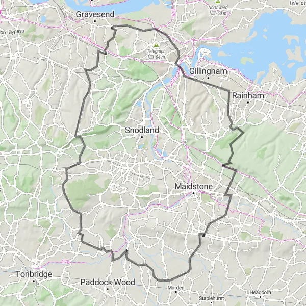 Map miniature of "Kentish Wandering" cycling inspiration in Kent, United Kingdom. Generated by Tarmacs.app cycling route planner