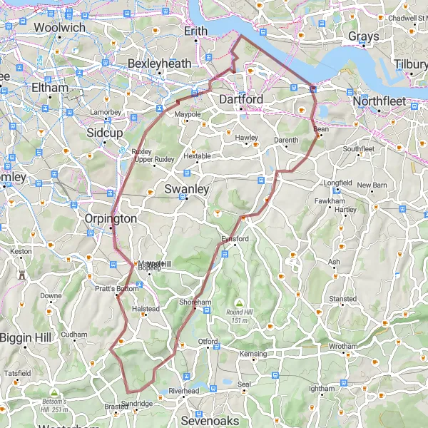 Map miniature of "Greenhithe and Beyond" cycling inspiration in Kent, United Kingdom. Generated by Tarmacs.app cycling route planner