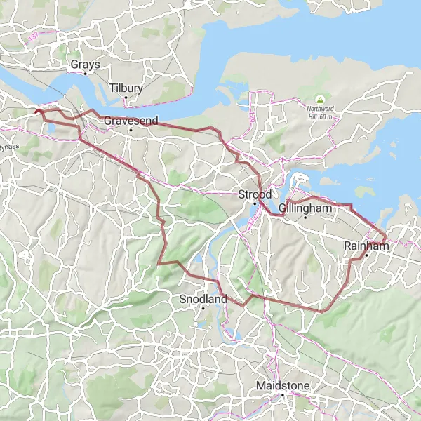 Map miniature of "Gravel Adventure" cycling inspiration in Kent, United Kingdom. Generated by Tarmacs.app cycling route planner