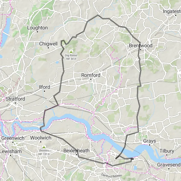 Map miniature of "The Thames Estuary Ride" cycling inspiration in Kent, United Kingdom. Generated by Tarmacs.app cycling route planner