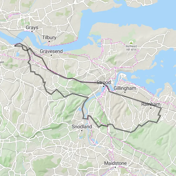 Map miniature of "Southfleet Road Adventure" cycling inspiration in Kent, United Kingdom. Generated by Tarmacs.app cycling route planner