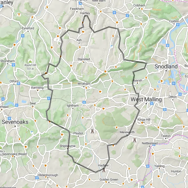 Map miniature of "Discover Shipbourne" cycling inspiration in Kent, United Kingdom. Generated by Tarmacs.app cycling route planner