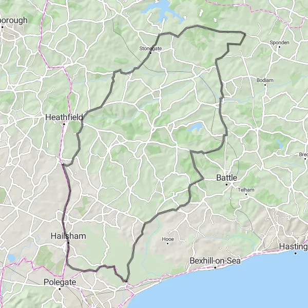 Map miniature of "The Kent Heritage Loop" cycling inspiration in Kent, United Kingdom. Generated by Tarmacs.app cycling route planner