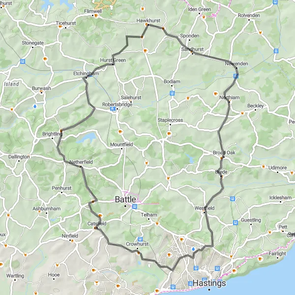 Map miniature of "The Kent Countryside Loop" cycling inspiration in Kent, United Kingdom. Generated by Tarmacs.app cycling route planner