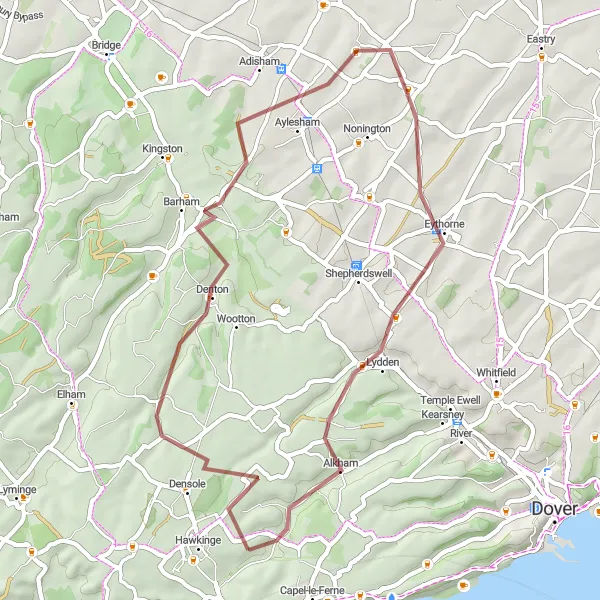 Map miniature of "Explore the Countryside" cycling inspiration in Kent, United Kingdom. Generated by Tarmacs.app cycling route planner