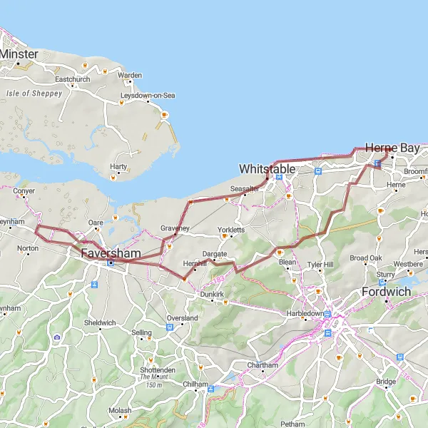 Map miniature of "Tankerton Gravel Adventure" cycling inspiration in Kent, United Kingdom. Generated by Tarmacs.app cycling route planner