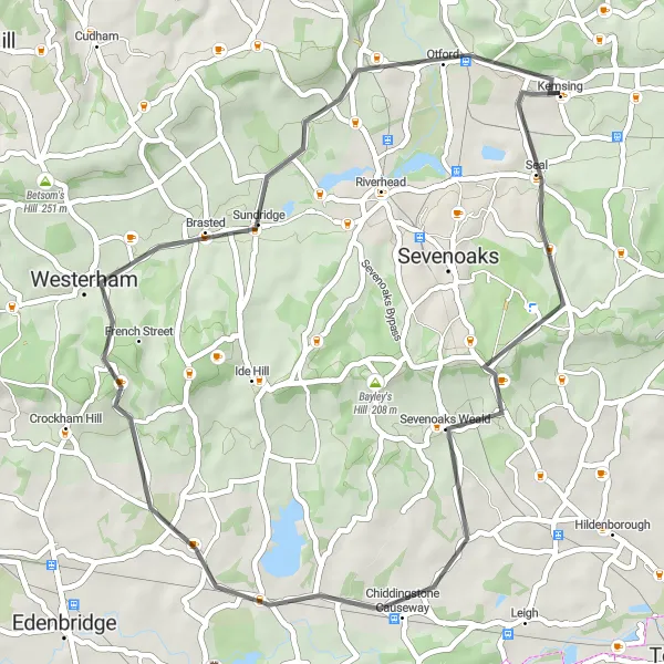 Map miniature of "The Countryside Loop" cycling inspiration in Kent, United Kingdom. Generated by Tarmacs.app cycling route planner