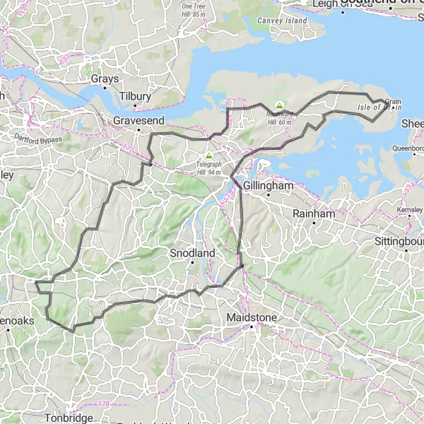 Map miniature of "Island Adventure" cycling inspiration in Kent, United Kingdom. Generated by Tarmacs.app cycling route planner