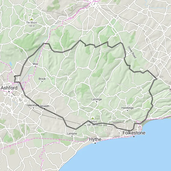 Map miniature of "Godmersham and Beyond" cycling inspiration in Kent, United Kingdom. Generated by Tarmacs.app cycling route planner