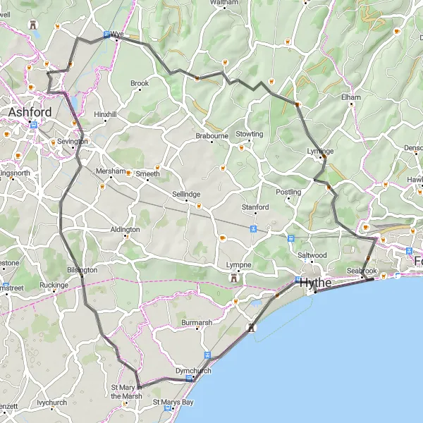 Map miniature of "Wye Valley Adventure" cycling inspiration in Kent, United Kingdom. Generated by Tarmacs.app cycling route planner