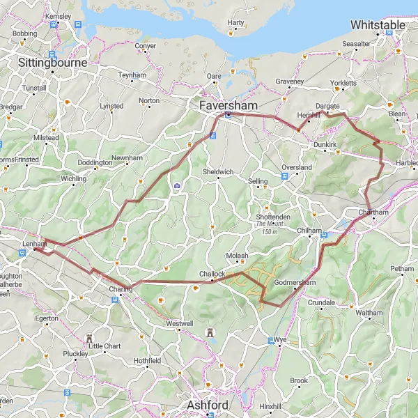 Map miniature of "Gravel Adventure Through Charming Villages" cycling inspiration in Kent, United Kingdom. Generated by Tarmacs.app cycling route planner