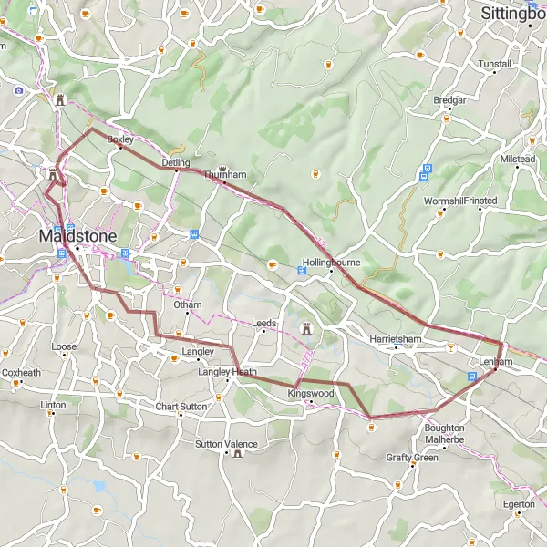 Map miniature of "Scenic Gravel Ride with Picturesque Views" cycling inspiration in Kent, United Kingdom. Generated by Tarmacs.app cycling route planner