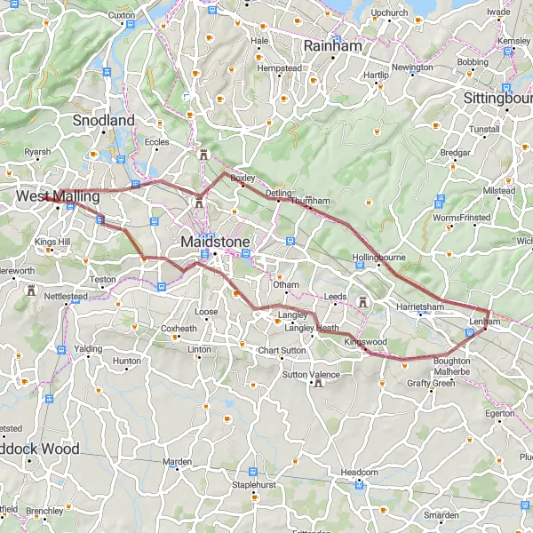 Map miniature of "Discover the Gravel Paths" cycling inspiration in Kent, United Kingdom. Generated by Tarmacs.app cycling route planner