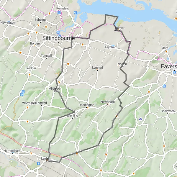 Map miniature of "Scenic Road Escape" cycling inspiration in Kent, United Kingdom. Generated by Tarmacs.app cycling route planner