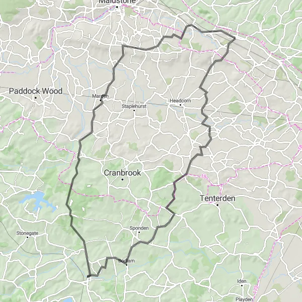 Map miniature of "Historic Castles and Countryside" cycling inspiration in Kent, United Kingdom. Generated by Tarmacs.app cycling route planner