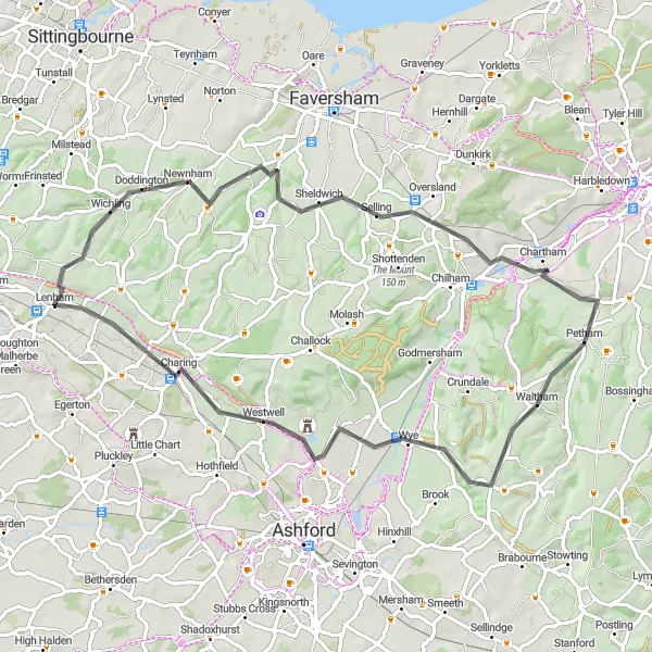 Map miniature of "Cycling Through Charming Kent Villages" cycling inspiration in Kent, United Kingdom. Generated by Tarmacs.app cycling route planner