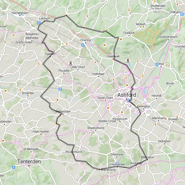 Map miniature of "Charming Churches and Rural Landscapes" cycling inspiration in Kent, United Kingdom. Generated by Tarmacs.app cycling route planner