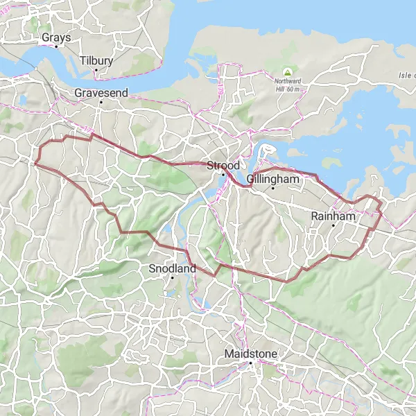 Map miniature of "Longfield to Istead Rise Gravel Ride" cycling inspiration in Kent, United Kingdom. Generated by Tarmacs.app cycling route planner