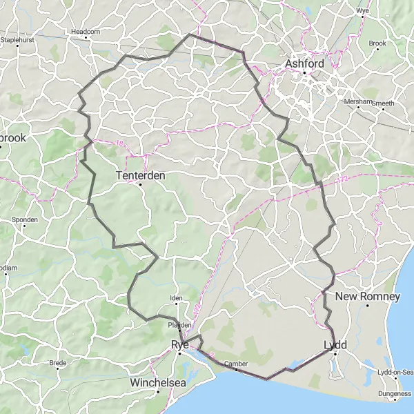 Map miniature of "Countryside Delight Road Cycling Tour" cycling inspiration in Kent, United Kingdom. Generated by Tarmacs.app cycling route planner