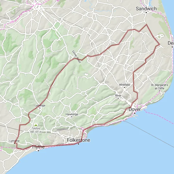 Map miniature of "The Gravel Adventure" cycling inspiration in Kent, United Kingdom. Generated by Tarmacs.app cycling route planner