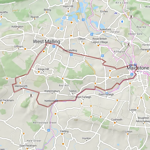 Map miniature of "The Scenic Gravel Ride" cycling inspiration in Kent, United Kingdom. Generated by Tarmacs.app cycling route planner