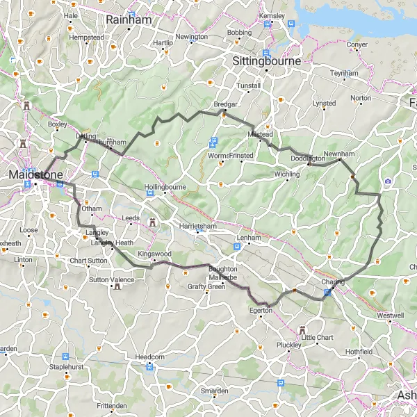 Map miniature of "Scenic Countryside Loop" cycling inspiration in Kent, United Kingdom. Generated by Tarmacs.app cycling route planner