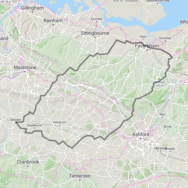 Map miniature of "The Weald Adventure" cycling inspiration in Kent, United Kingdom. Generated by Tarmacs.app cycling route planner