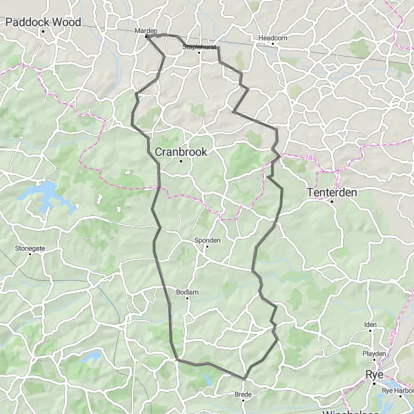 Map miniature of "The Castle Trail" cycling inspiration in Kent, United Kingdom. Generated by Tarmacs.app cycling route planner