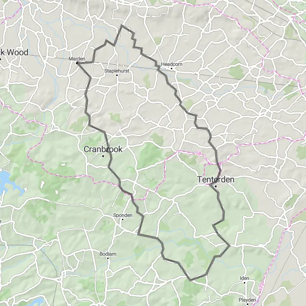 Map miniature of "Kent Countryside Loop" cycling inspiration in Kent, United Kingdom. Generated by Tarmacs.app cycling route planner