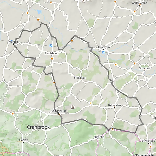 Map miniature of "Kentish Garden Route" cycling inspiration in Kent, United Kingdom. Generated by Tarmacs.app cycling route planner