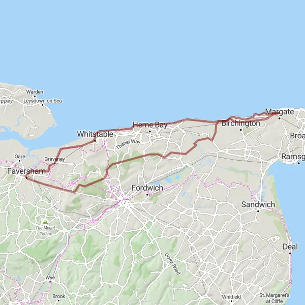 Map miniature of "Gravel Odyssey to Margate's Gems" cycling inspiration in Kent, United Kingdom. Generated by Tarmacs.app cycling route planner