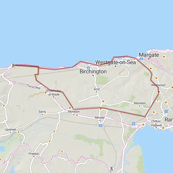 Map miniature of "Birchington Gravel Loop" cycling inspiration in Kent, United Kingdom. Generated by Tarmacs.app cycling route planner