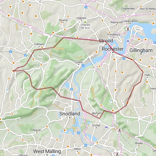 Map miniature of "The Scenic Gravel Ride" cycling inspiration in Kent, United Kingdom. Generated by Tarmacs.app cycling route planner